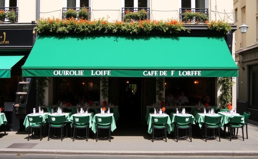 Veduta esterna del Café de Flore a Parigi in stile vintage